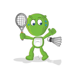 Obraz premium alien playing badminton illustration. character vector