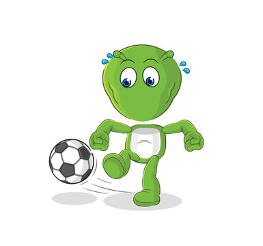 alien kicking the ball cartoon. cartoon mascot vector