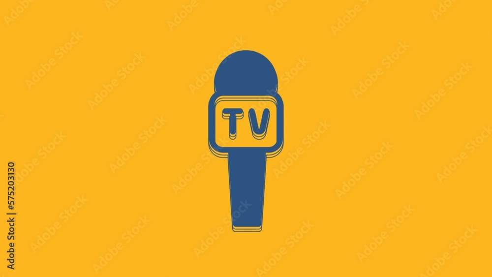 Sticker Blue Microphone icon isolated on orange background. On air radio mic microphone. Speaker sign. 4K Video motion graphic animation