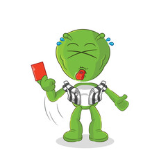 alien referee with red card illustration. character vector
