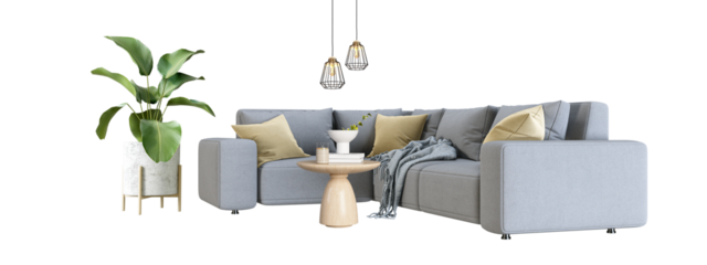 Modern interior furniture set in 3d rendering	
