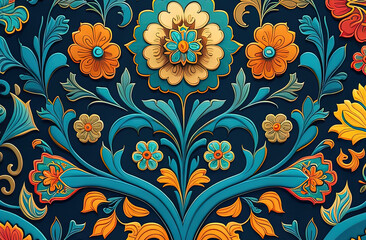 Colorful arabic seamless pattern with flowers background. Abstract ornament mosaic, texture and ceramic tiles in turkish style islamic traditional background. - obrazy, fototapety, plakaty
