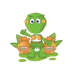 alien hawaiian waving character. cartoon mascot vector