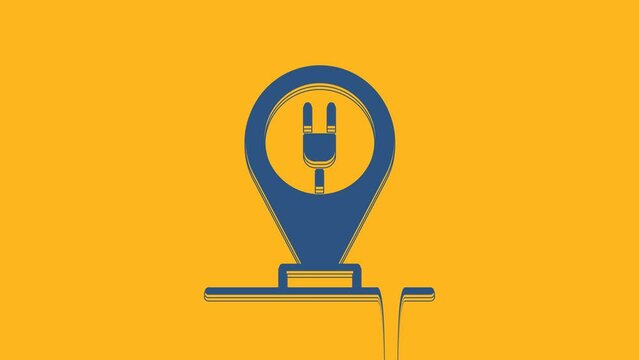 Blue Charging parking electric car icon isolated on orange background. 4K Video motion graphic animation