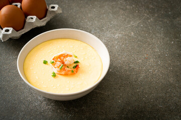 Steamed egg with shrimp and spring onions