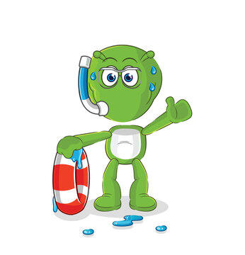 alien swimmer with buoy mascot. cartoon vector