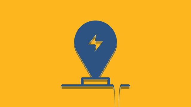 Blue Charging parking electric car icon isolated on orange background. 4K Video motion graphic animation