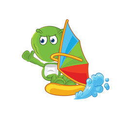 alien windsurfing character. mascot vector