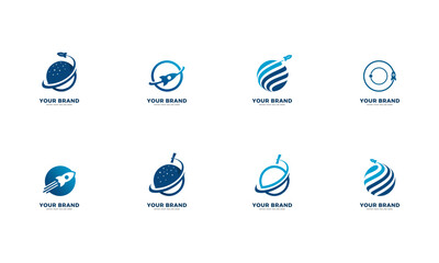 Logo vector abstract illustration of a planet with orbit in outer space