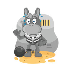 donkey criminal in jail. cartoon character