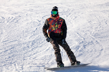 Fototapeta na wymiar Snowboarder at Grandvalira station in Andorra