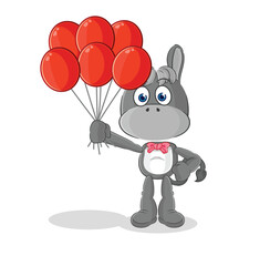 donkey clown with balloons vector. cartoon character