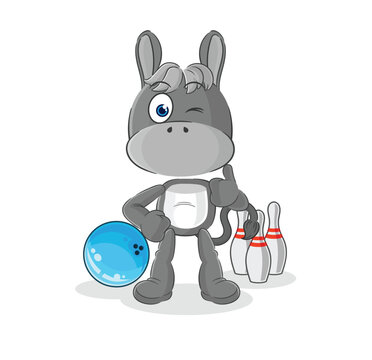 donkey play bowling illustration. character vector