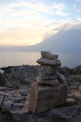 Closeup of a stack of stones,Cairn Stacks