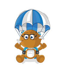 sack doll skydiving character. cartoon mascot vector