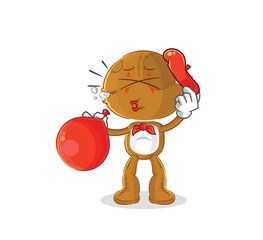 sack doll pantomime blowing balloon. cartoon mascot vector