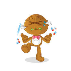 sack doll drug overdose. cartoon illustration