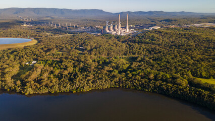 Aerial drone view of Eraring Power Station, Australia’s largest coal fired power station...