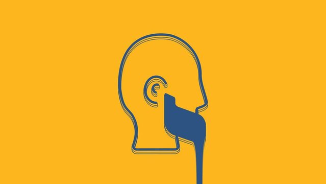 Blue Mustache and beard icon isolated on orange background. Barbershop symbol. Facial hair style. 4K Video motion graphic animation