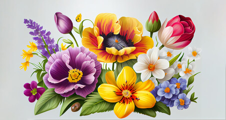 Spring colorful flowers on white background - 575206917