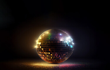 Disco ball sparkling light on the floor on black background - 575206919