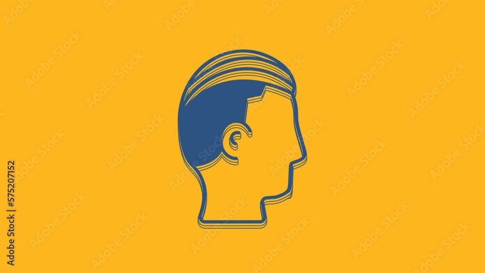 Poster blue hairstyle for men icon isolated on orange background. 4k video motion graphic animation