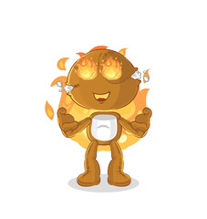 sack doll on fire mascot. cartoon vector