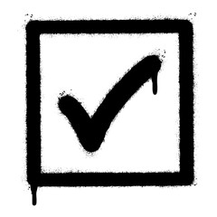 Spray Painted Graffiti sign "yes" Sprayed isolated with a white background. graffiti tick mark approved Icon with over spray in black over white.