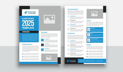Fototapeta na wymiar Case study template with Blue layout | Business Case Study Booklet | Double Side Flyer