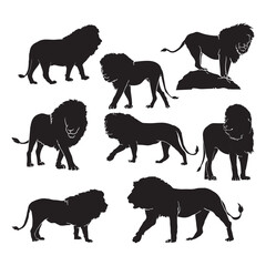 collection of hand drawn silhouettes of lion the king of the jungle