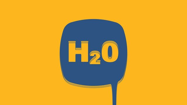 Blue Chemical formula for water drops H2O shaped icon isolated on orange background. 4K Video motion graphic animation