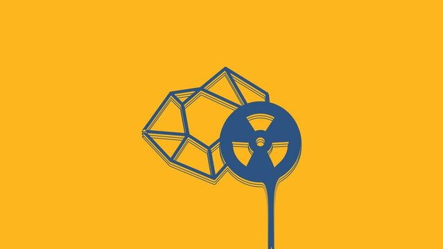 Blue Radioactive icon isolated on orange background. Radioactive toxic symbol. Radiation hazard sign. 4K Video motion graphic animation