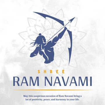 illustration of Ram Navami (Birthday of Lord Rama) with bow arrow greeting card for Hindu spring festival Navratri.