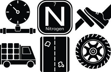 Set of Transportation Tires Care Solid Fill Icon