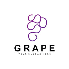 Grape Fruit Logo, Circle Style Fruit Design, Grape Farm Vector, Wine Drink, Nature Icon, Illustration Template