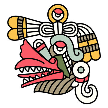 Head of Aztec god of wind Ehecatl. Mexican codex design. Native American mythology. Isolated vector illustration.