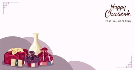Korean traditional pocket and wrapping cloth packaging. Happy Chuseok design template