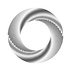 Black halftone doted lines in spiral form. Segmented circle. Helix. Geometric art. Circular shape. Trendy design element for border frame, round logo, tattoo, sign, symbol, web pages, print