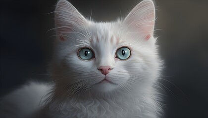 portrait of a cute sad white cat looking to you, pet for good mood, abstract illustration by generative AI