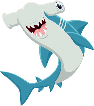 Cartoon happy hammerhead shark isolated on white 