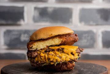 hamburger - beef sandwich with breaded mozzarella cheese, cheddar cheese and mayonnaise