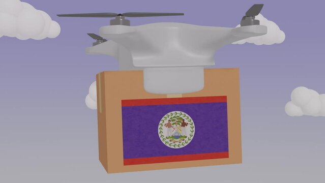 Drone Delivering a Package With the Flag of  - Belize