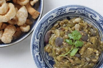 Young chili paste and Crispy Pork Rinds, Thai food