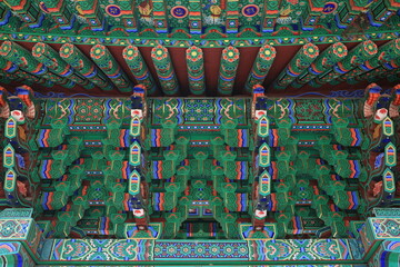 traditional multicolored paintwork on wooden buildings