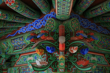 traditional multicolored paintwork on wooden buildings