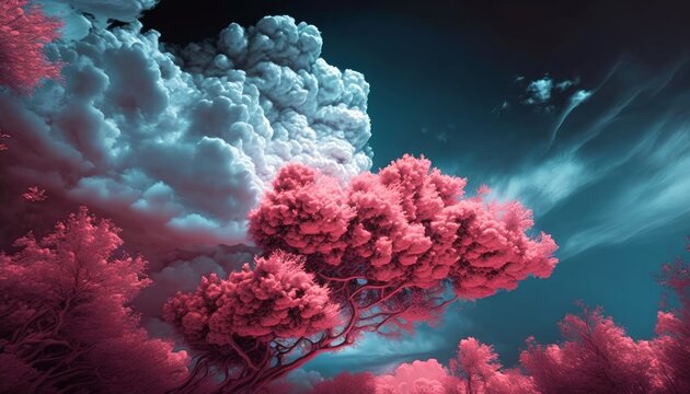 空と雲　赤外線写真風イラスト　generative AI