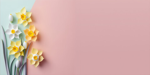Fototapeta na wymiar Daffodil Delight: Beautiful Spring Flowers on a Pastel Tabletop