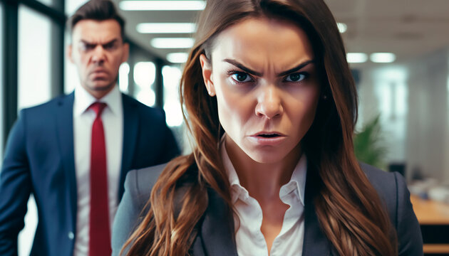 business woman extremely angry with her boss. Generative AI