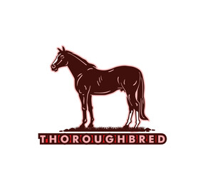 THOROUGHBRED HOERSE LOGO, silhouette of great strong horse stending vector illustrations