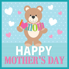 happy mother's day with teddy bear and hearts
